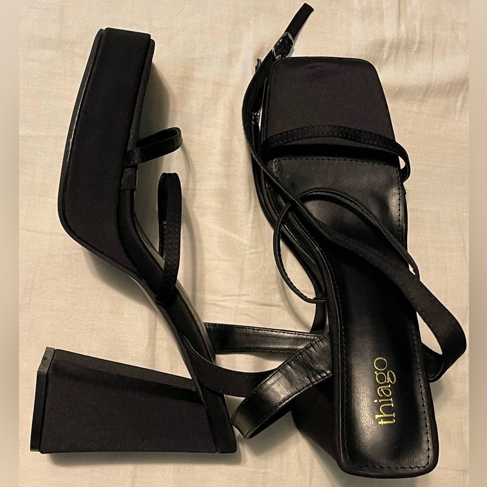 Thiago Black Strappy Platform Heels